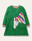 Rainbow Pony Appliqu¨¦ Long Sleeve Dress