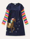 Sequined Unicorn Appliqu¨¦ Star Embroidered Rainbow Dress