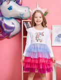 Sequined Unicorn Printed Mesh Party Dress - CCMOM