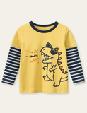 Singing Dinosaur Printed Fake Two-Piece Long-Sleeved T-shirt - CCMOM