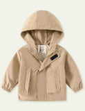 Solid Color Hooded Zipper Trench Coat - CCMOM