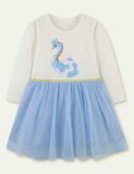 Swan Appliqu¨¦ Mesh Long Sleeve Dress