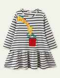 Toddler Giraffe Appliqu¨¦ Long Sleeves Ruffle Hem Splice Dress