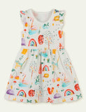 Toddler Girl Animals Printed Flutter-sleeve Dress