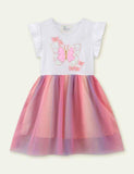 Toddler Girl Butterfly Sequined Flutter Sleeves Splicing Rainbow Mesh Dress