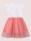 Toddler Girl Cartoon Unicorn Applique Flutter Sleeves Splicing Mesh Dress - CCMOM