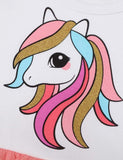 Toddler Girl Cartoon Unicorn Applique Flutter Sleeves Splicing Mesh Dress - CCMOM