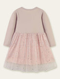 Toddler Girl Cat Print Long Sleeve Splicing Polka Dots Mesh Dress - CCMOM