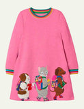 Christmas Sale-Toddler Girl Cute Animal Appliqu¨¦ Rainbow Cuffs Long Sleeves Dress