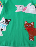 Toddler Girl Cute Cat Appliqu¨¦ Rainbow Cuffs Short Sleeves Dress - CCMOM