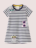 Toddler Girl Cute Cat Appliqu¨¦ Stripe Short Sleeves Dress