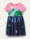 Toddler Girl Earth Appliqu¨¦ Layered Mesh Splice Dress - CCMOM