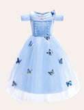 Toddler Girl Flower & Butterfly Embroidered Mesh Splice Party Dress