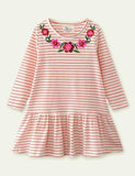 Toddler Girl Flower Embroidered Long Sleeve Ruffle Hem Dress