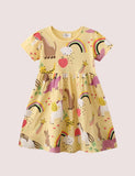 Toddler Girl Full Printed Rainbow Dinosaur Splice Dress