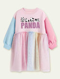 Toddler Girl Panda Stitching Long-Sleeved Mesh Splice Dress