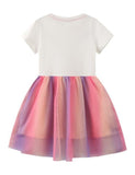 Toddler Girl Rabbit Print Short Sleeve Splicing Color Mesh Dress - CCMOM