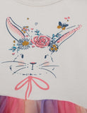 Toddler Girl Rabbit Print Short Sleeve Splicing Color Mesh Dress - CCMOM
