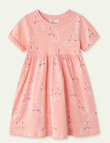 Toddler Girl Rabbit Print Short Sleeves 100% Cotton Dress