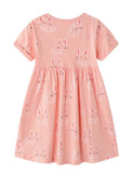 Toddler Girl Rabbit Print Short Sleeves 100% Cotton Dress - CCMOM