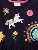 Toddler Girl Rainbow & Unicorn Applique Flutter-sleeve Splice Dress - CCMOM
