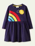 Toddler Girl Rainbow Appliqu¨¦ Long Sleeve 100% Cotton Dress