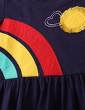 Toddler Girl Rainbow Appliqu¨¦ Long Sleeve 100% Cotton Dress - CCMOM