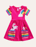 Toddler Girl Rainbow Unicorn Appliqu¨¦ Dress With Pocket - CCMOM