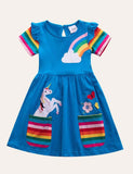 Toddler Girl Rainbow Unicorn Appliqu¨¦ Dress With Pocket - CCMOM
