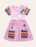 Toddler Girl Rainbow Unicorn Appliqu¨¦ Dress With Pocket - CCMOM