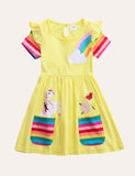 Toddler Girl Rainbow Unicorn Appliqu¨¦ Dress With Pocket - CCMOM