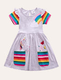 Toddler Girl Rainbow Unicorn Appliqu¨¦ Dress With Pocket - CCMOM