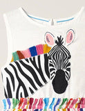 Toddler Girl Rainbow Zebra Appliqu¨¦ Sleeveless Splice Dress - CCMOM