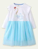 Toddler Girl Swan Appliqu¨¦ Long Sleeve Splice Dress