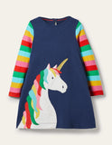 Toddler Girl Unicorn Appliqu¨¦ Long Sleeve Dress