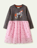 Toddler Girl Unicorn Appliqu¨¦ Long Sleeve Mesh Splice Dress