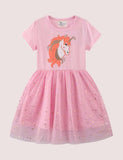 Toddler Girl Unicorn Applique Short Sleeves Mesh Splice Dress