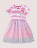 Toddler Girl Unicorn Applique Short Sleeves Mesh Splice Dress - CCMOM