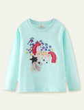 Toddler Girl Unicorn Embroidered Long-Sleeve Casual Shirt