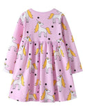 Toddler Girl Unicorn Print Long Sleeve Splice Dress - CCMOM
