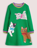 Toddler Kid Highland Green Cats Appliqu¨¦ Sweatshirt Casual Dress
