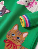 Toddler Kid Highland Green Cats Appliqu¨¦ Sweatshirt Casual Dress - CCMOM