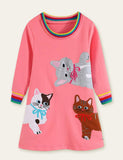 Toddler Kid Highland Green Cats Appliqu¨¦ Sweatshirt Casual Dress - CCMOM
