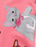 Toddler Kid Highland Green Cats Appliqu¨¦ Sweatshirt Casual Dress - CCMOM