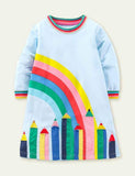 Toddler Kid Highland Green Cats Appliqu¨¦ Sweatshirt Casual Dress - CCMOM