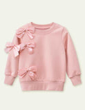 Toddler Kid Solid Color Bow Brushed Pull Over Sweatshirt
