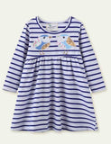 Two Birds Appliqu¨¦ Striped Dress