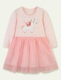 Unicorn Appliqu¨¦ Long Sleeve Dress - CCMOM